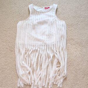 Women's Party 21 White Crop Sleeveless Fringe Top Size L